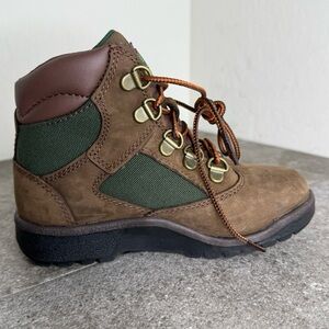 NEW Timberland 6" Field Boots Brown Nubuck Green Nylon Little Kids 12